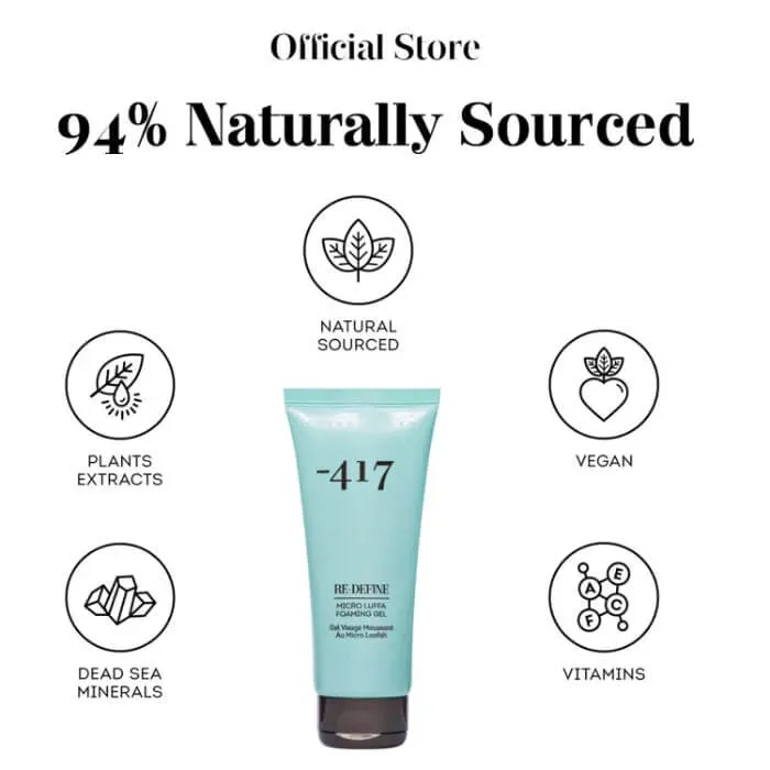 -417 Dead Sea Cosmetics Redefine Facial Micro Luffa Foaming Gel - Purifying Cleanser and Daily Face Wash