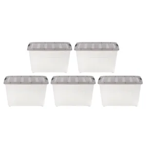 13 Gallon Stack & Pull Clear storage Box, Lid Gray, pack of 5