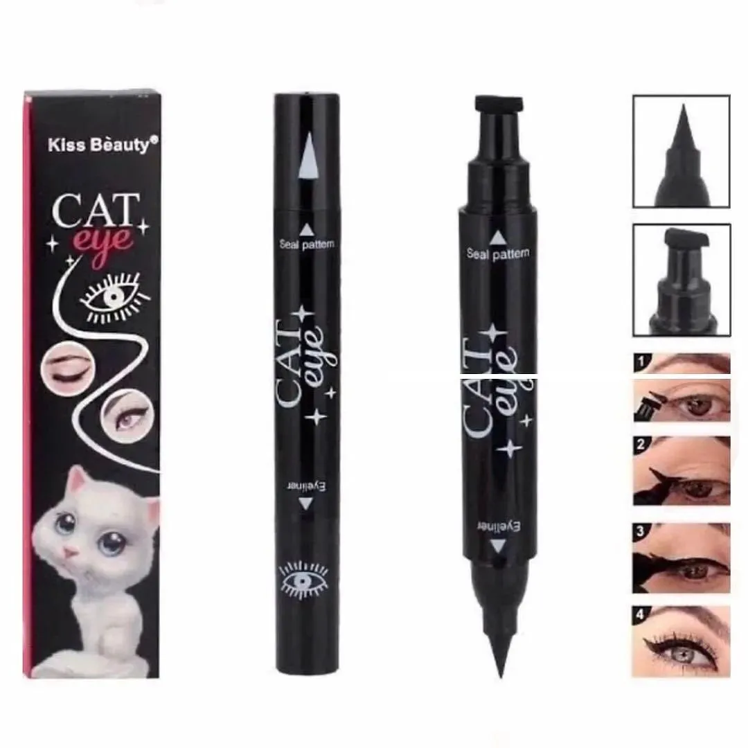 2 in 1 Winged Stamp Liquid Eyeliner Pen Waterproof Fast Dry Black Eye Liner Pencil With Eyeliner Cosmetic Double-ended Eyeliner