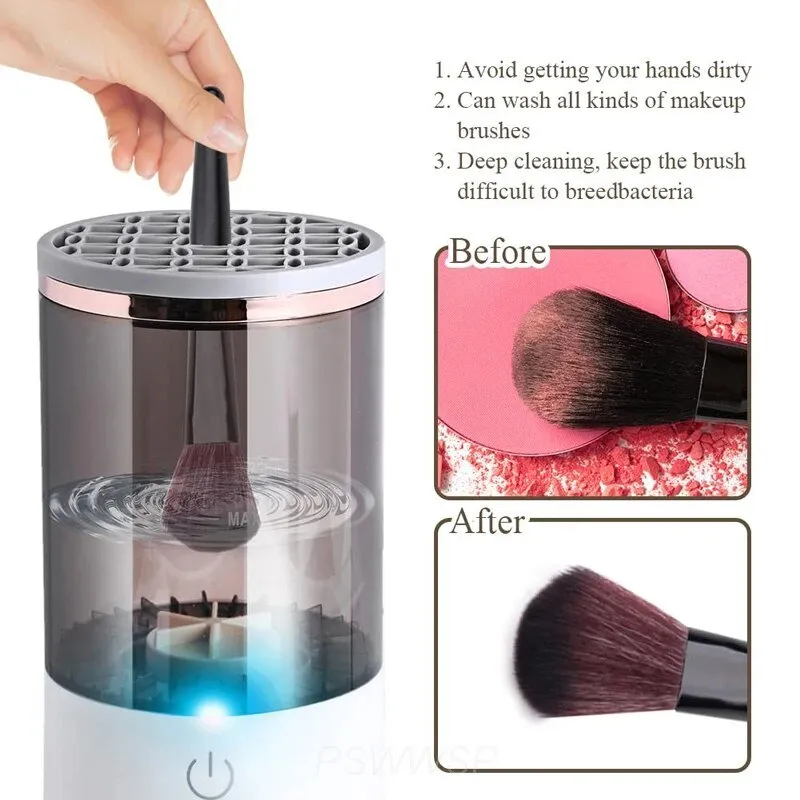 3 In 1 Makeup Brush Cleaner - Automatic Cosmetic Brush Cleaning Machine with Spinning Brush Clean Mat - USB Charging, Fits All Sizes