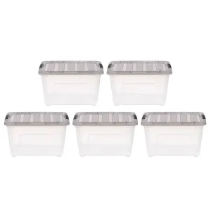 8 Gallon Stack & Pull Clear Plastic storage Box, Lid Gray, pack of 5