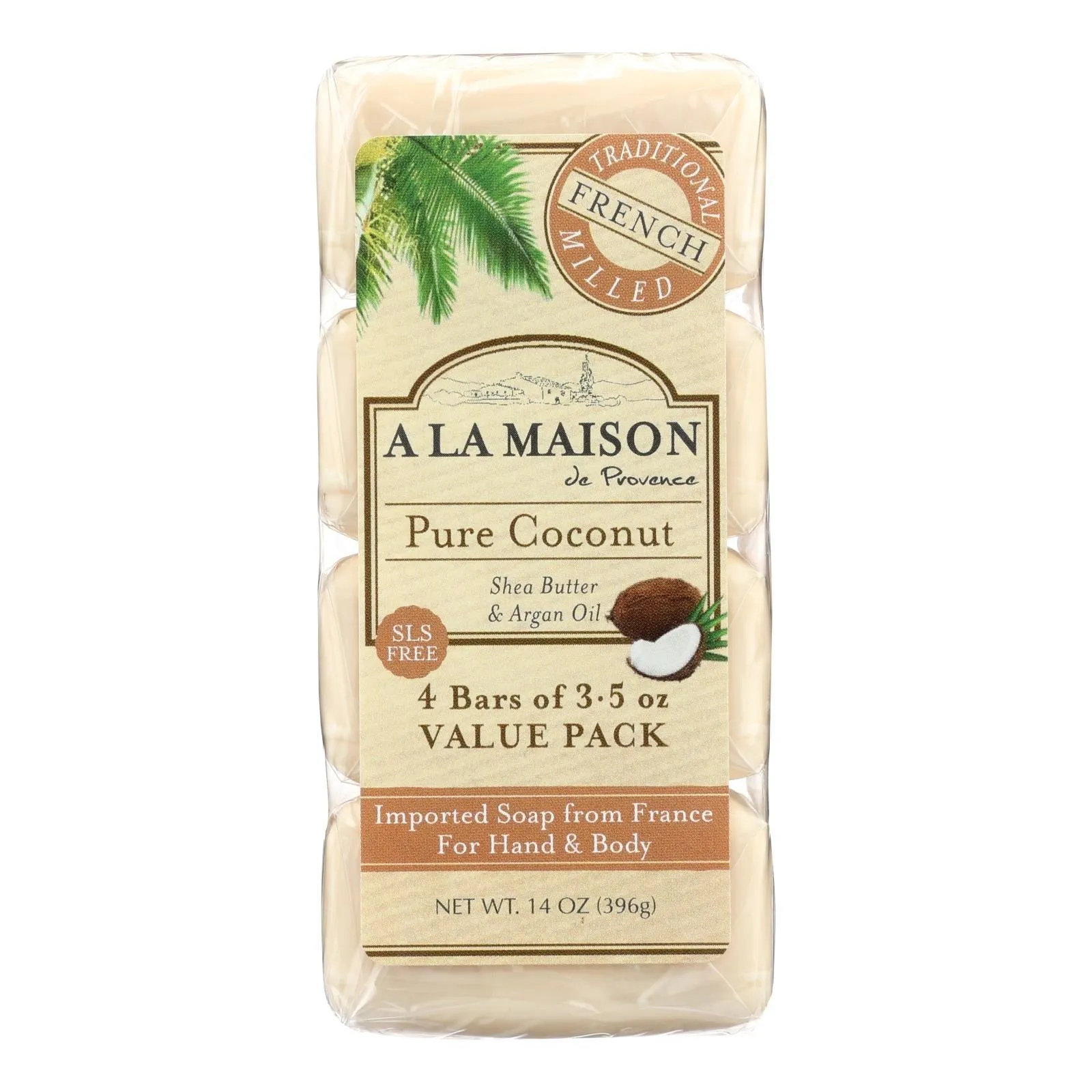 A La Maison Bar Soap (Pack of 4) - Pure Coconut, 3.5 Oz.