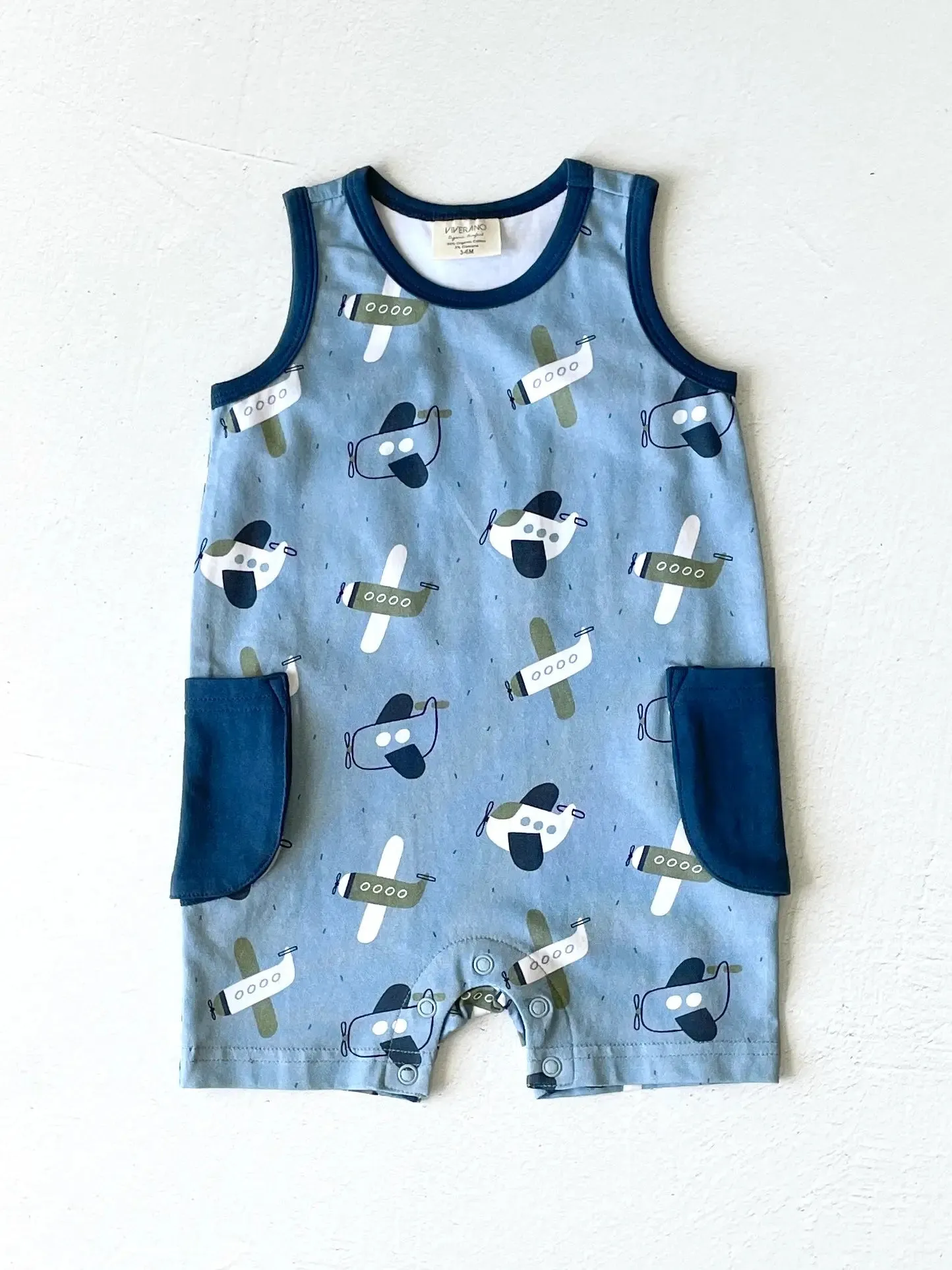 Airplanes Sleeveless Shortie Baby Romper (Organic Jersey)