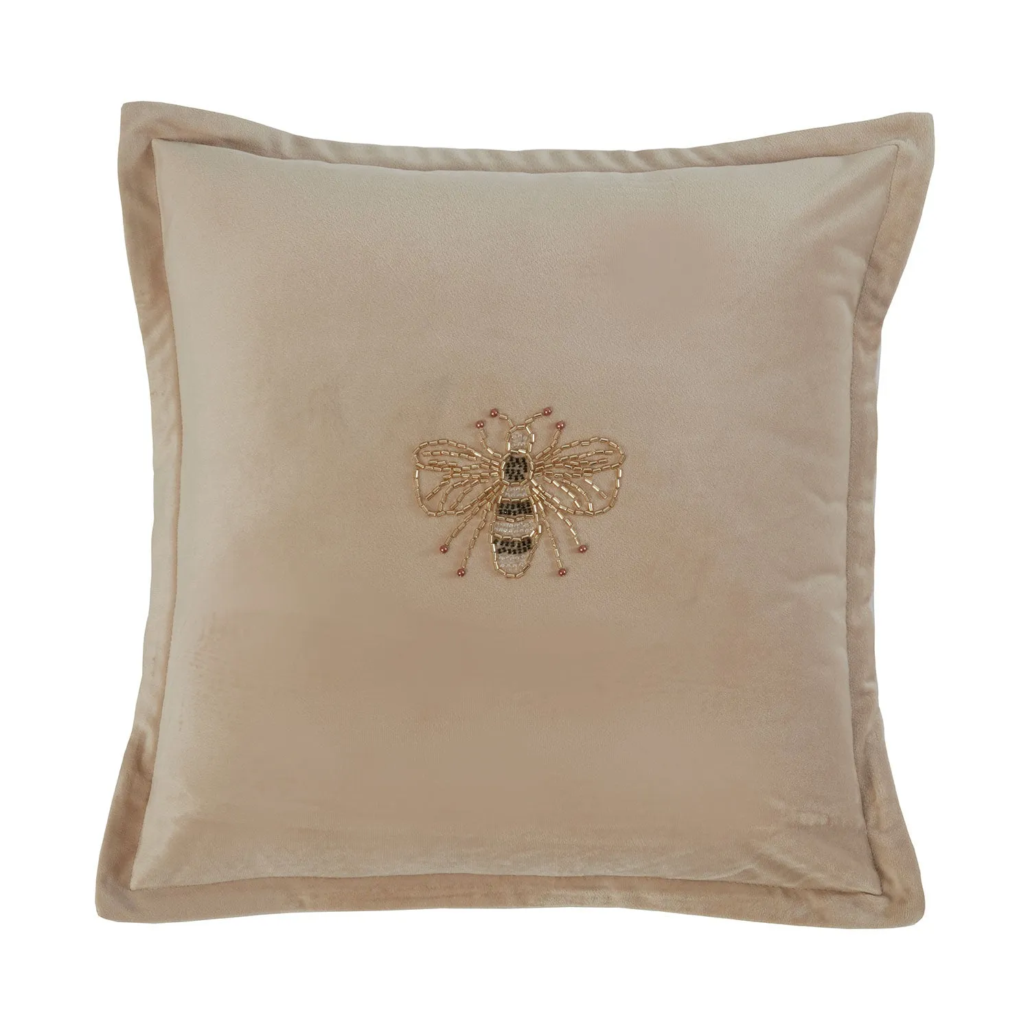 Bee Jewel Beaded Natural Velvet Cushion (43cm x 43cm)