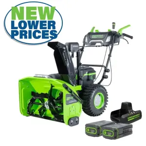 Greenworks 82V Dual Stage Snow Thrower with 8Ah Batteries and Dual Port Charger