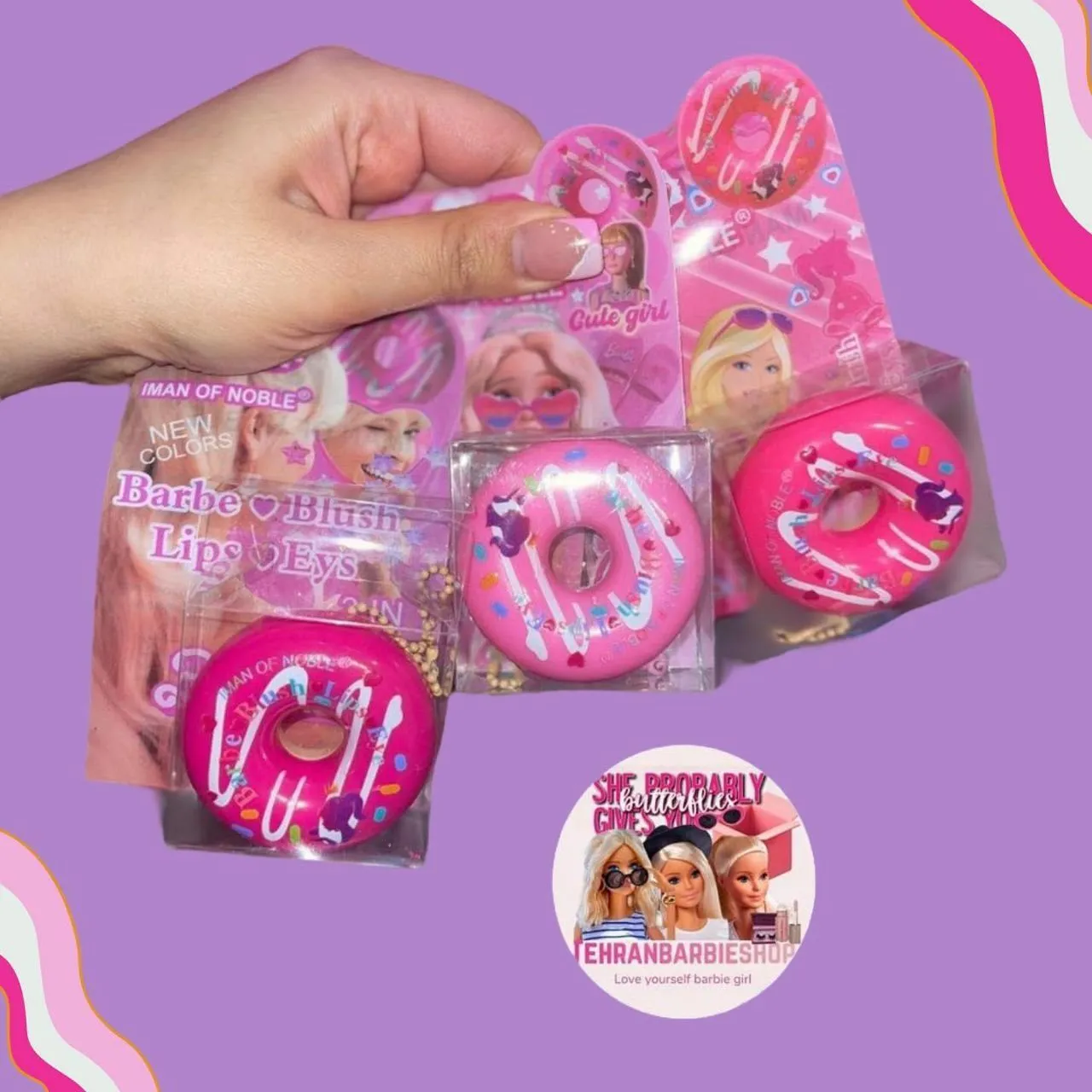 Iman Of Noble 1Pcs Keychain Donuts Barbe Blush & Lip Balm 6g LB-78C