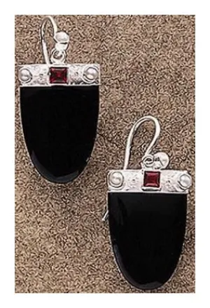 Monaco Onyx, Garnet and Pearl Earrings