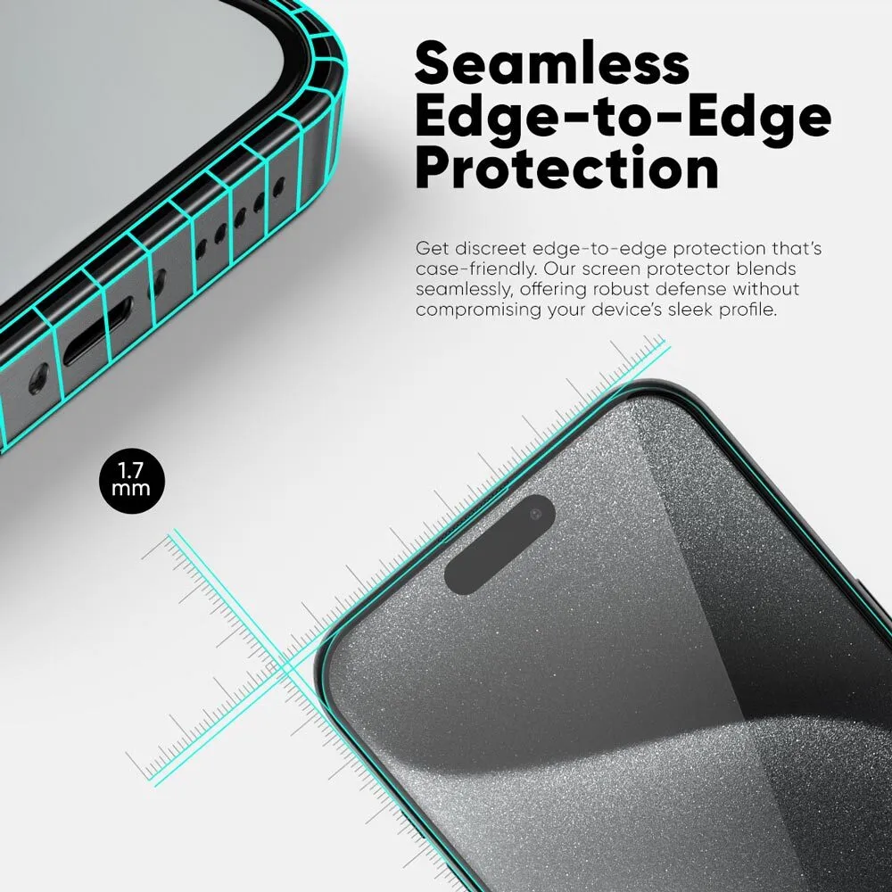 ONETIME MAX NanoArmour Screen Protector for iPhone 15 Series: Clear, Anti-Blue, Edge-to-Edge, Antimicrobial, No Yellow Tint