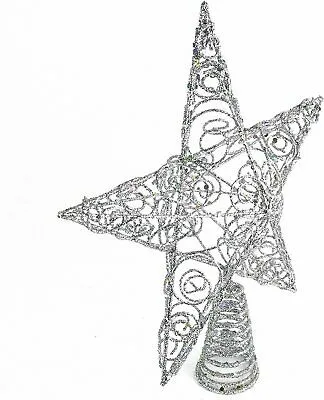 Silver Star Tree Topper - Christmas Swirl Design Sparkle Star Treetop Ornament